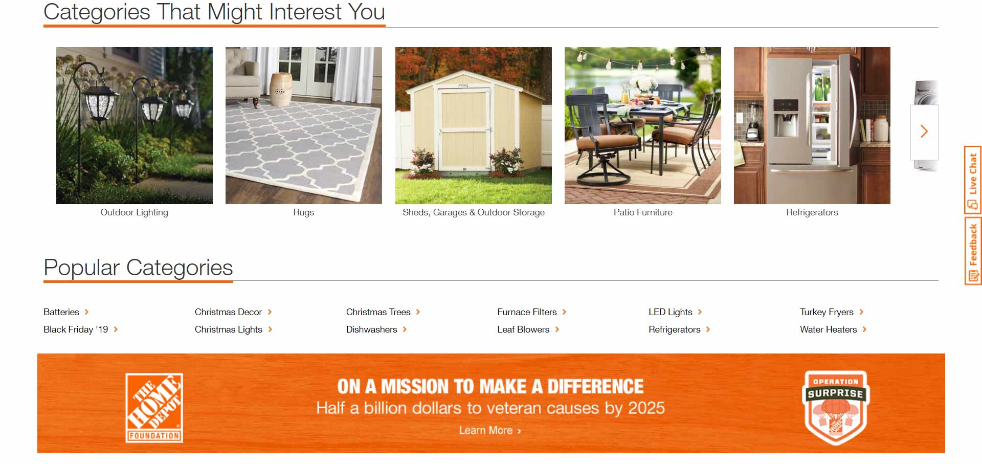 Home Depot homepage