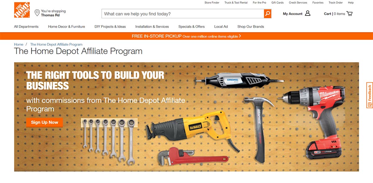 Home depot affiliate program landing page